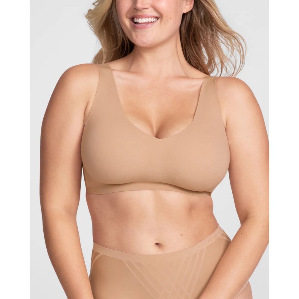 HONEYLOVE V Neck Bra Sand Beige Wireless 1X Seamless Padded (removable)
